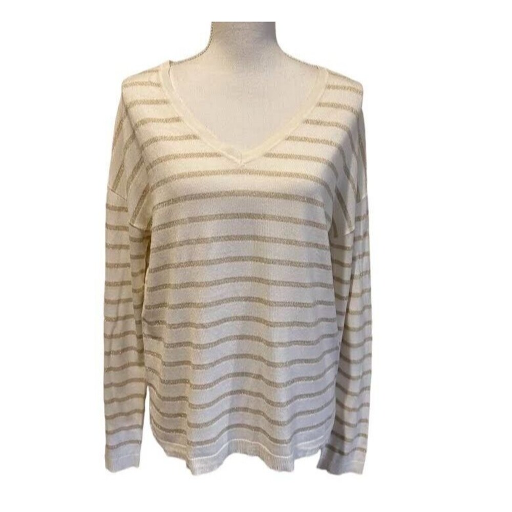 Marled Reunited Clothing Women's M Sweater White With Gold Stripes